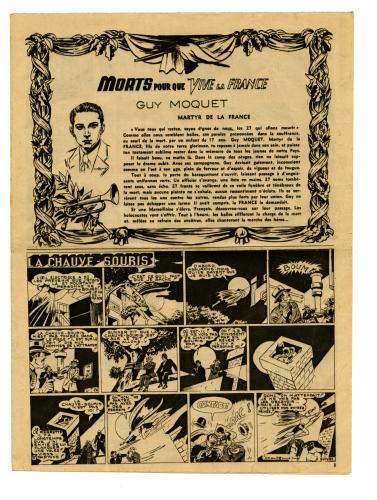 « Morts pour que Vive la France, Guy Môquet martyr de la France » Tarzan, n° 3, 3 octobre 1946. Dessin par René Brantonne 