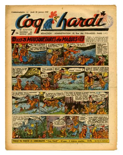 Marijac « Les trois mousquetaires du maquis » Coq Hardi, n° 45, 30 janvier 1947