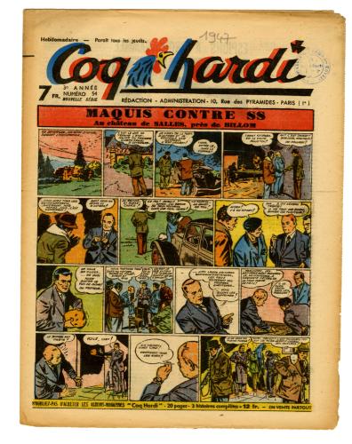 Raymond Poïvet (dessin) et Lucien Bornert (texte)  « Maquis contre SS » Coq Hardi, n° 54, 3 avril 1947