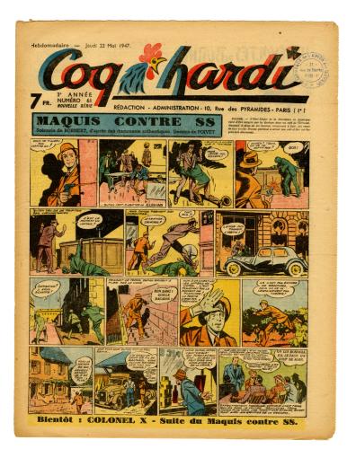 Raymond Poïvet (dessin) et Lucien Bornert (texte)  « Maquis contre SS » Coq Hardi, n° 61, 22 mai 1947